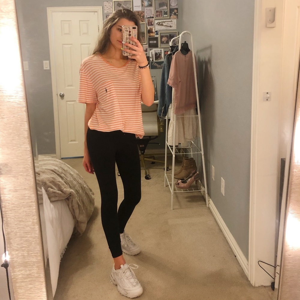 Polo peach colored striped t-shirt with pocket